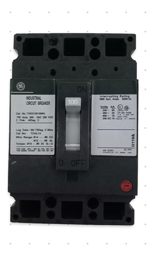 Interruptor Termomagnetico General Electric 3 Polos 100 Amp.