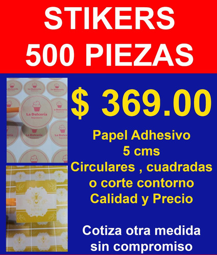 Etiqueta Stikers Papel Couche Adhesivo 5cms Suaje 500 Piezas