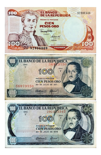 3 Billetes 100 Pesos Colombia Unc + Regal