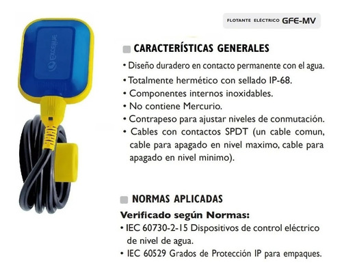 Flotante Eléctrico Flotador Para Tanque Exceline 3 Mts Cable