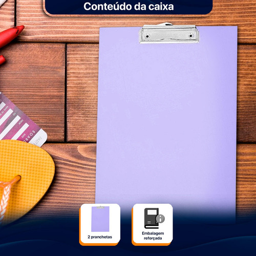 Kit 2 Prancheta A4 Mdf Lilas Ofício Prendedor Metal Trabalho