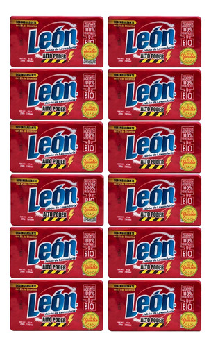 12pz Jabón De Lavandería León Alto Poder Pack De 200g C/u