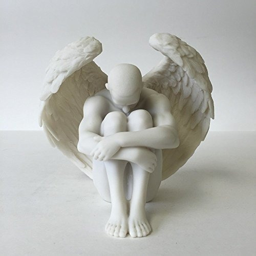 Angel Desnudo Masculino Sosteniendo Rodillas Estatua Escult