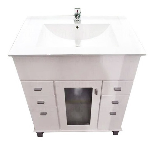 Vanitory Laqueado Blanco Vidrio C/ Cajones Bacha Loza 70 Cm