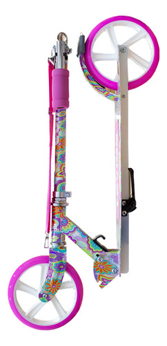 Scooter Patín Plegable Para Niñas Y Niños + Protecciones Color Rosa Floreado