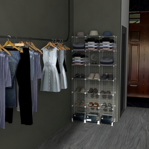 Estante Aramada 18 Nichos Vertical Arara Roupas Prateleira Cor Tela Branca Com Conectivo Branco
