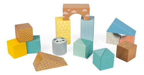 Janod Pure Pull-along 16 Piezas De Bloque De Pastel De Mader
