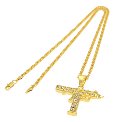 Cadena Cubana Con Colgante De Diamantes De Color Dorado Para