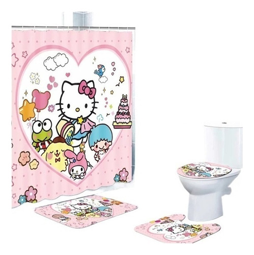 A Juego De Cortinas Y Alfombrillas De Ducha Hello Kitty