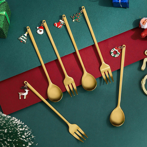 Tenedores Y Cucharas Navideñas, Cucharas De Acero Inoxidable