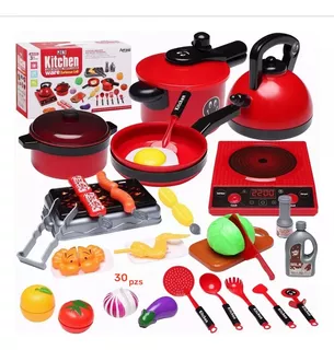 61pzs Juguetes De Cocina Para Ninos Utensilios Cocina Comida Color Rojo