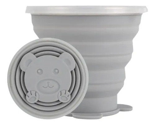 Vaso Plegable De Silicona Con Tapa Gris