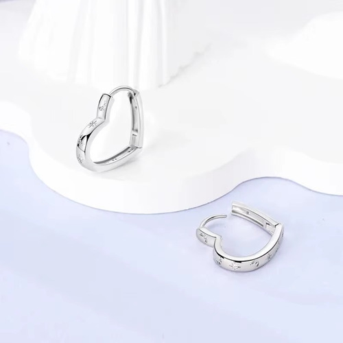 Arracadas Corazon Con Luna Y Estrellas, Plata S925