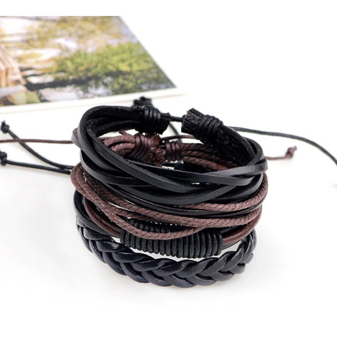 Pulseira 4 Un Masculino Feminino Couro Ajustável Goiania