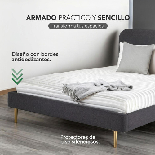 Base De Cama Y Colchón Memory Foam 100x190x20 Cm Con Resortes Pocket Individual Box De Metal Y Madera Cabecera Curva Color Gris Kingshouse