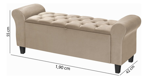 Recamier Banco Baú Paris 190 Cm Com Capitone Em Cores Quarto