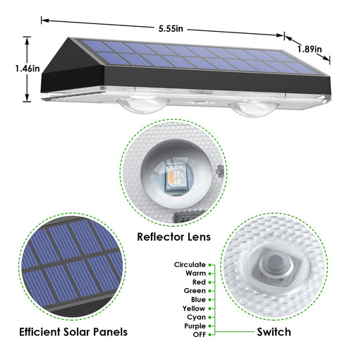 Luces Solares Para Valla Al Aire Libre Blanco Cálido Y Rgb 3000 K/cambio De Color