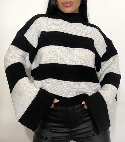 Poleron Invierno Lana Frizz Casual Buzo Rayado Sweater