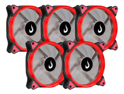 Kit 5 Cooler Fan Rise Galaxy 120mm Led Vermelho 