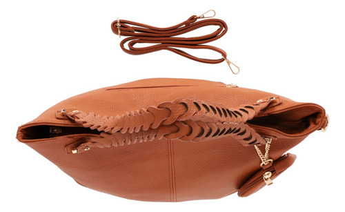 Bolso Mujer Tote Bag Color Café 871-34 Marrón Claro Lisa Oro Marrón Claro