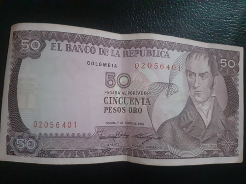 Billete De 50 Pesos Oro Colombiano 