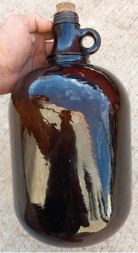 Antiguo Botellon Garrafa De Vidrio Color Caramelo Oscuro