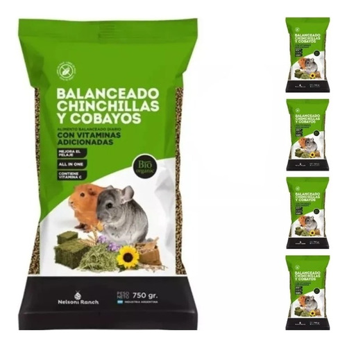 Alimento Balanceado Chinchilla Cobayos Premium X 750 G X 5 U