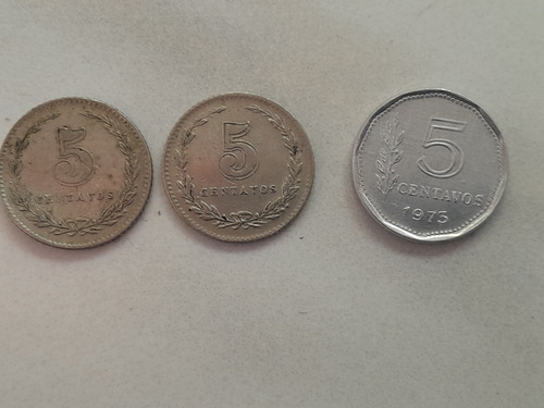 Lote De 3 Monedas De 5 Centavos Argentina De 1938/1942/1973!