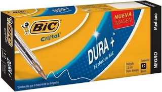 Pluma Lapicero Bic Dura+ Punto Mediano 1 Mm Caja 12 Piezas