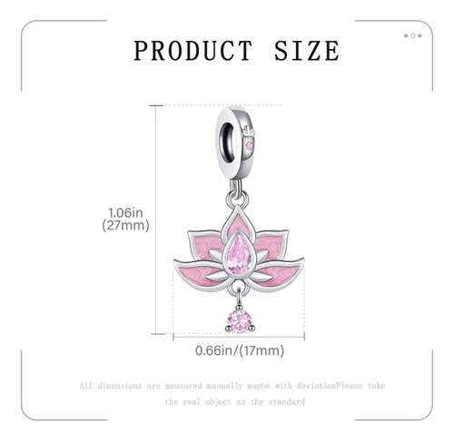 Charm Ó Dije De Plata S925, Flor De Loto, Pavé Zirconias