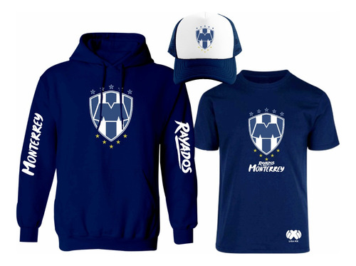 Kit De Sudadera + Playera + Gorra Monterrey Rayados Liga Mx