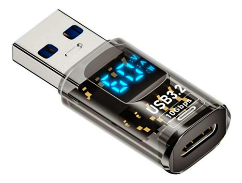 Adaptador Tipo C A Usb 3.2 - Carga Rápida Y Medidor De Watts Gris Transparente