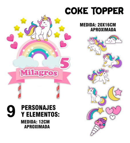 Kit Imprimible Cake Topper Adorno Torta Unicornio M1
