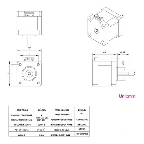 Imagem 5 de 6 de 3x Unidades - Motor De Passo Nema 17 Hs4401