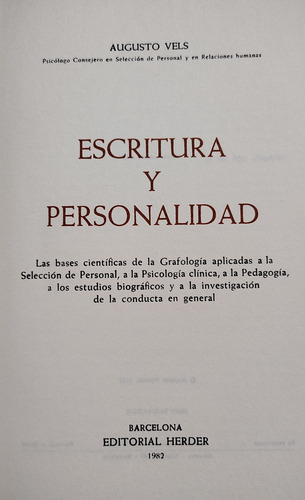 Escritura Y Personalidad Vels (Usado)