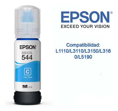 Botella De Tinta Epson T544 Original T544220 Cian