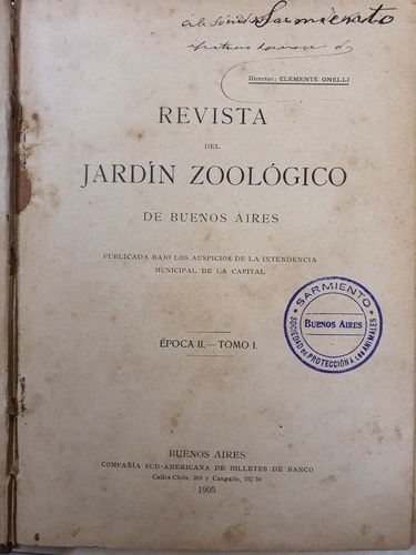 Libro:revista Jardin Zoologico-dedica Clemente Onelli-1905