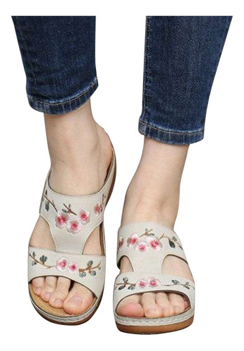 Sandalias Informales Huecas Con Tacón De Cuña For Mujer, Co
