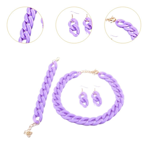 Conjunto De Collar, Pulsera Y Pendientes Con Cadena Púrpura