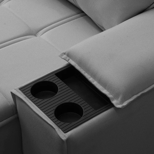 Sofá Retrátil 3 Lugares Com Porta Copo 250cm Malta Veludo Cor Cinza