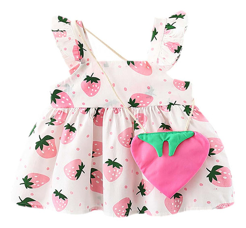 Lindo Vestido De Verano Con Estampado De Fresas Y Cartera Pe