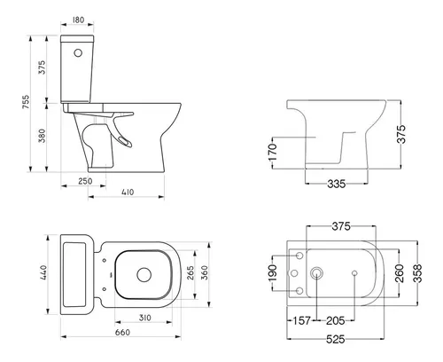 Combo Juego Inodoro Mochila Ferrum Bari Largo Tapa Bidet
