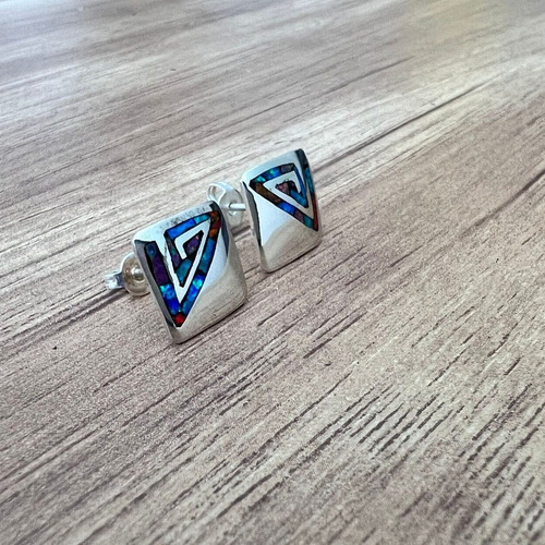 Imagen 3 de 9 de Arete Broquel Ópalo Plata 925 Mujer Agálea Joyería
