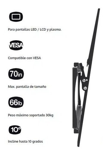 Imagen 2 de 3 de Soporte Tv Lcd Led Inclinación 32 50 55 60 65 70 Vesa Pared