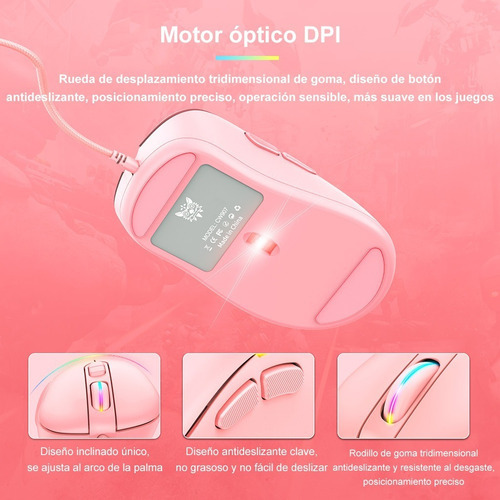 Mouse Gamer Onikuma Cw907 Negro Con Luz Rgb Color Rosa