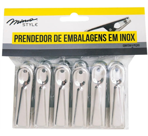 Kit Jogo 6 Prendedores De Embalagem Em Aço Inox Mimo Style