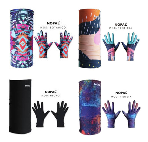 Combo Cuello Multiuso Nopal + Guantes Térmicos Running Bici