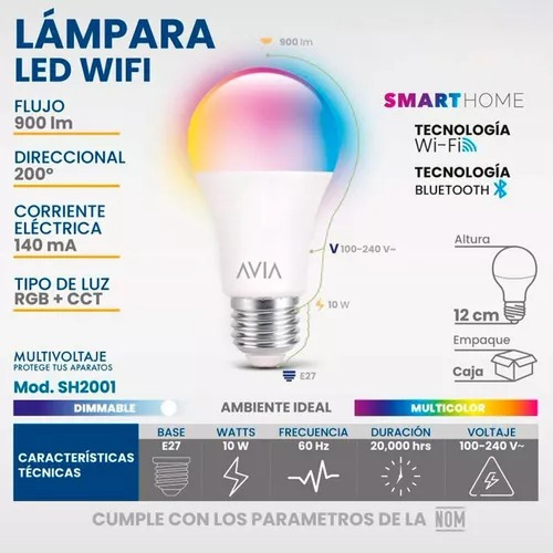 Pack 4 Focos Inteligentes Avia Smarthome Multicolor Wifi