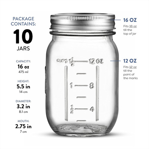 Paksh Novelty Mason Jars With Lids & Sealer - 5 Pack 16 O...