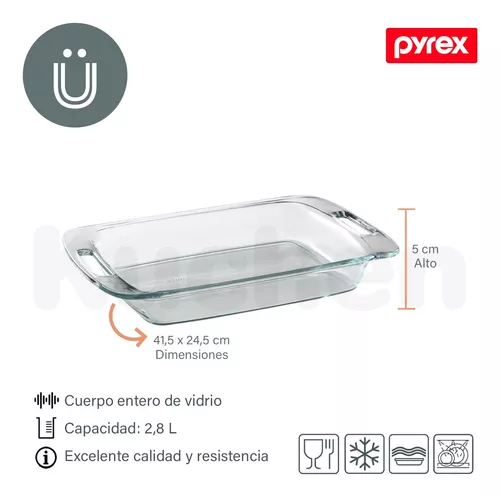 Asadera Grande Fuente Molde Rectangular Vidrio Templado Pyrex Easy